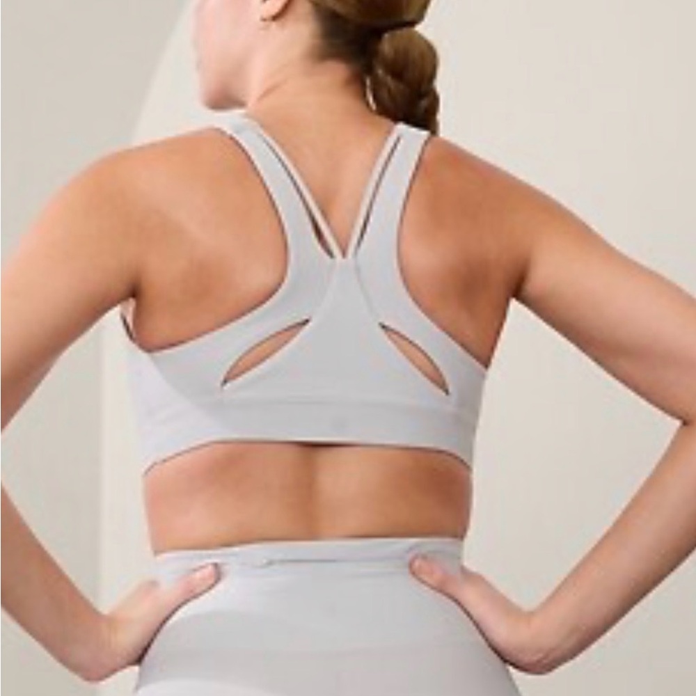 Athleta Gray Flex Spacer Tipped Sports Bra Crop Top Full Coverage